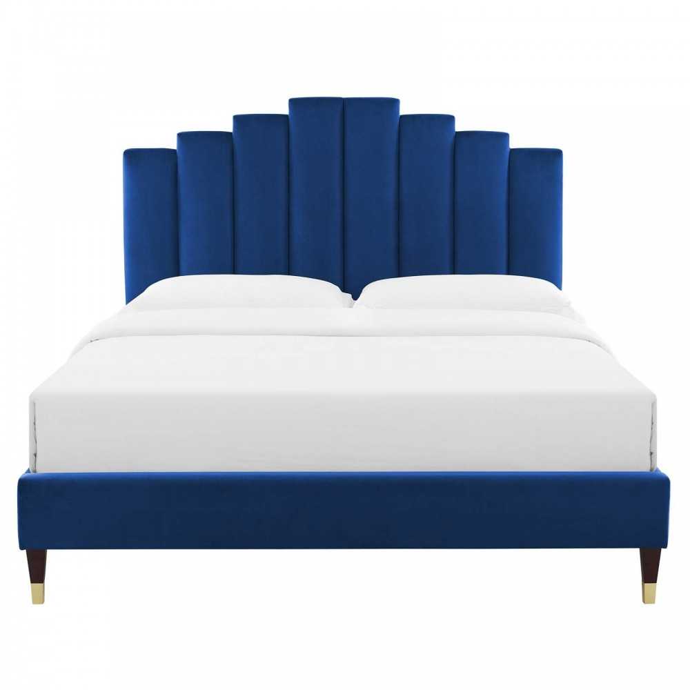 Elise King Performance Velvet Platform Bed, Navy, MOD-6875-NAV