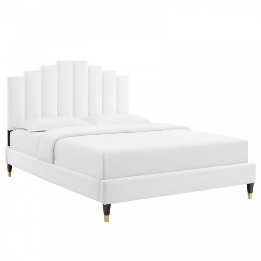 Elise King Performance Velvet Platform Bed, White, MOD-6875-WHI