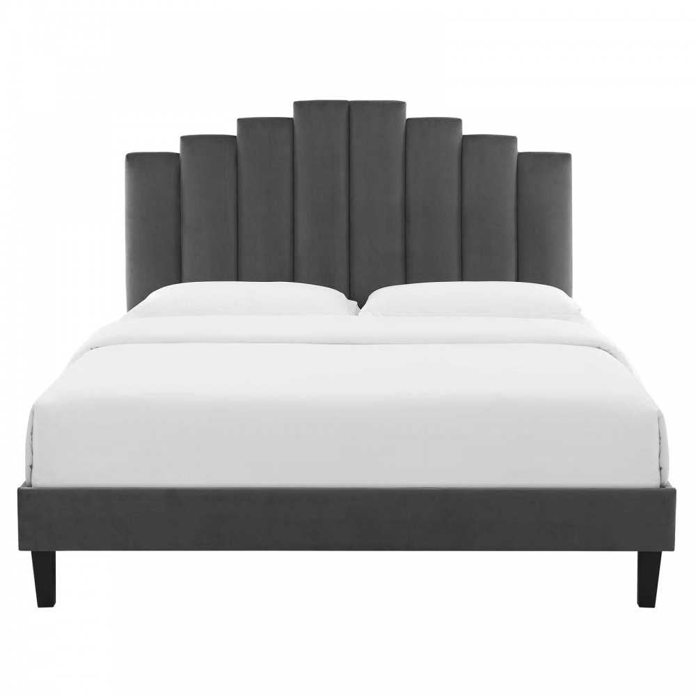 Elise King Performance Velvet Platform Bed, Charcoal, MOD-6878-CHA