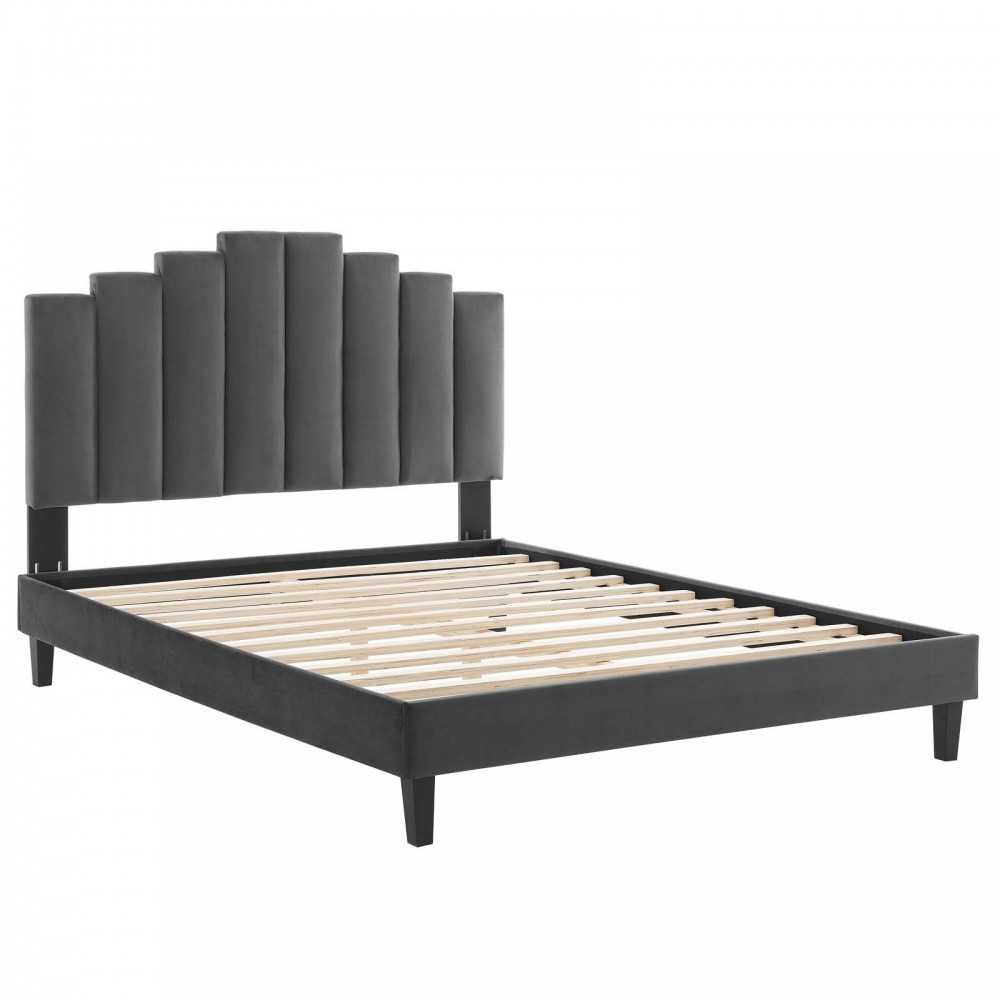 Elise King Performance Velvet Platform Bed, Charcoal, MOD-6878-CHA