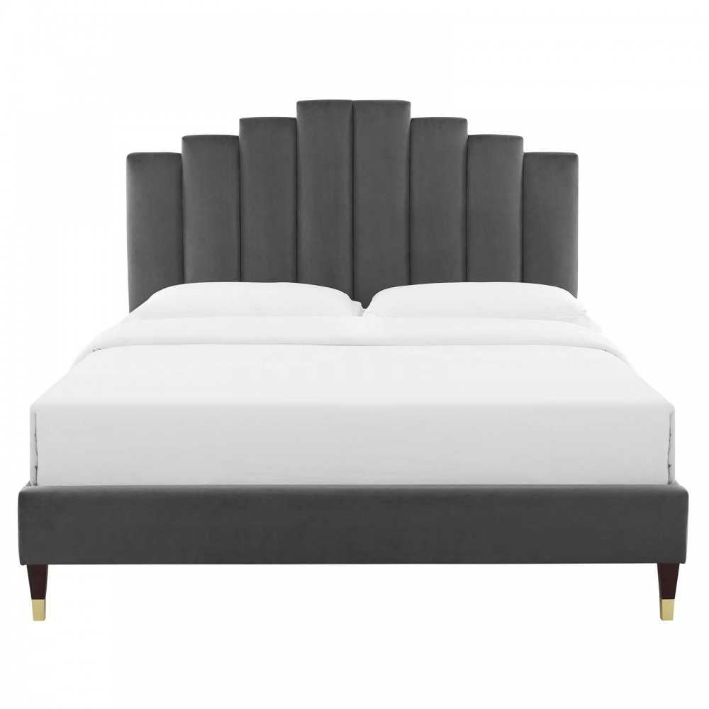 Elise King Performance Velvet Platform Bed, Charcoal, MOD-6875-CHA