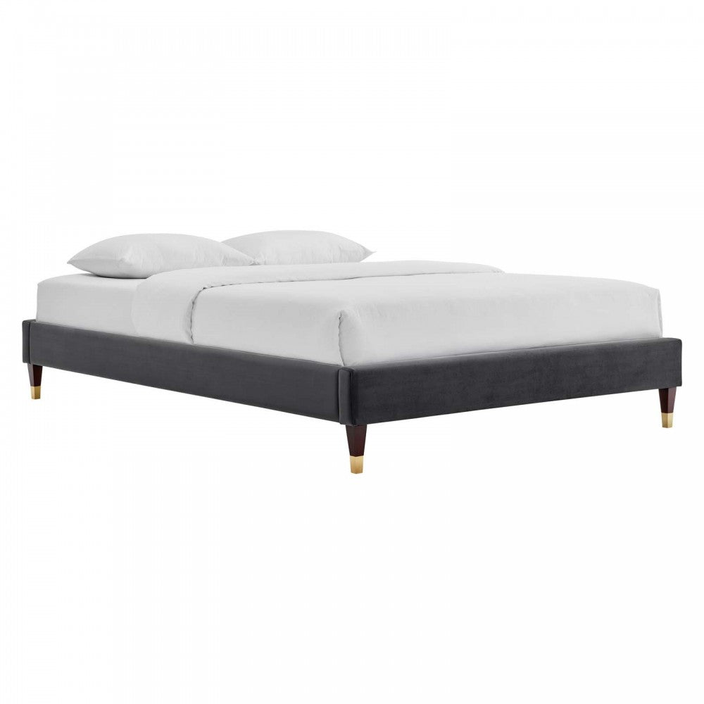 Elise King Performance Velvet Platform Bed, Charcoal, MOD-6875-CHA