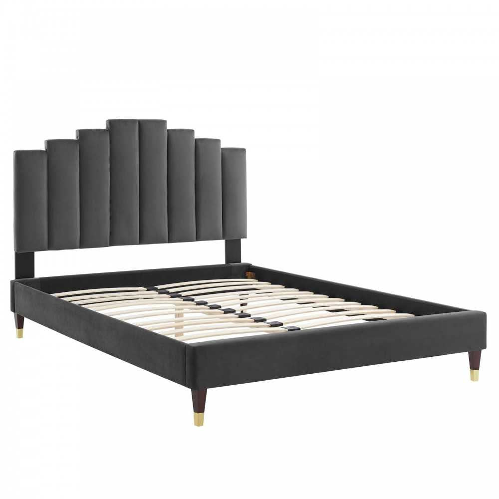 Elise King Performance Velvet Platform Bed, Charcoal, MOD-6875-CHA