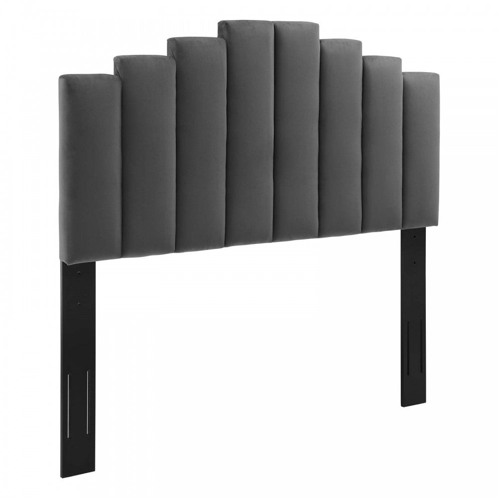 Elise King Performance Velvet Platform Bed, Charcoal, MOD-6875-CHA