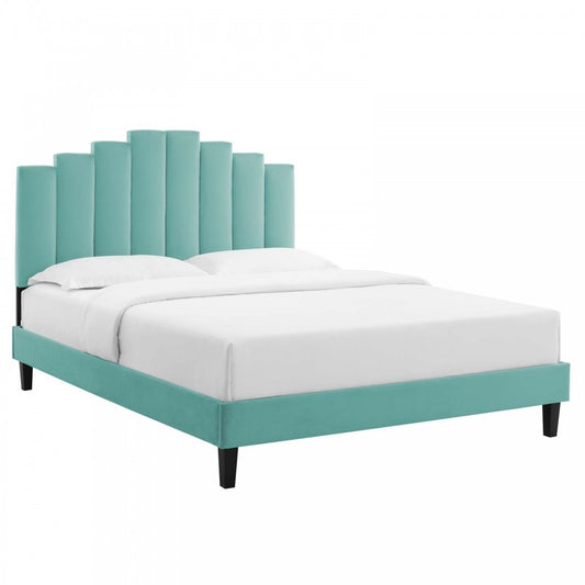 Elise Queen Performance Velvet Platform Bed, Mint, MOD-6692-MIN