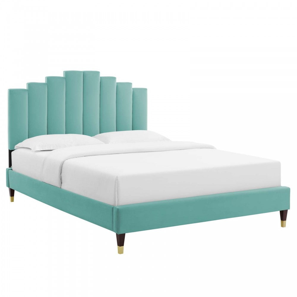 Elise Queen Performance Velvet Platform Bed, Mint, MOD-6691-MIN