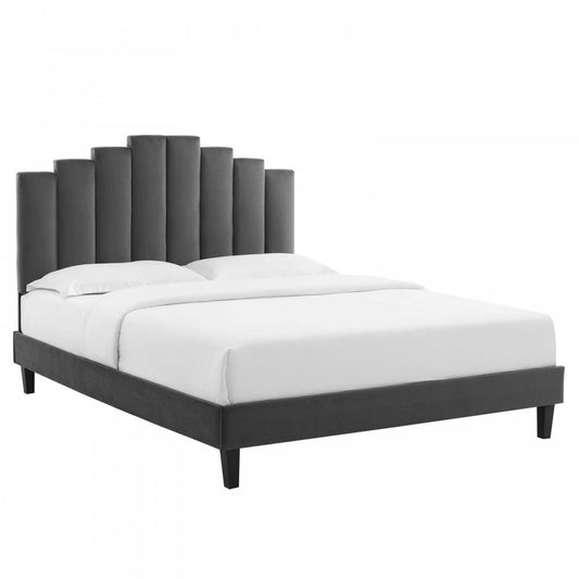 Elise Queen Performance Velvet Platform Bed, Charcoal, MOD-6692-CHA