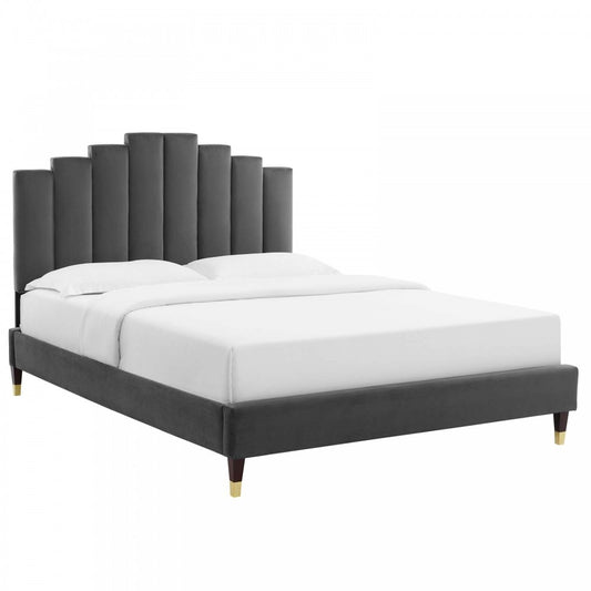 Elise Queen Performance Velvet Platform Bed, Charcoal, MOD-6691-CHA