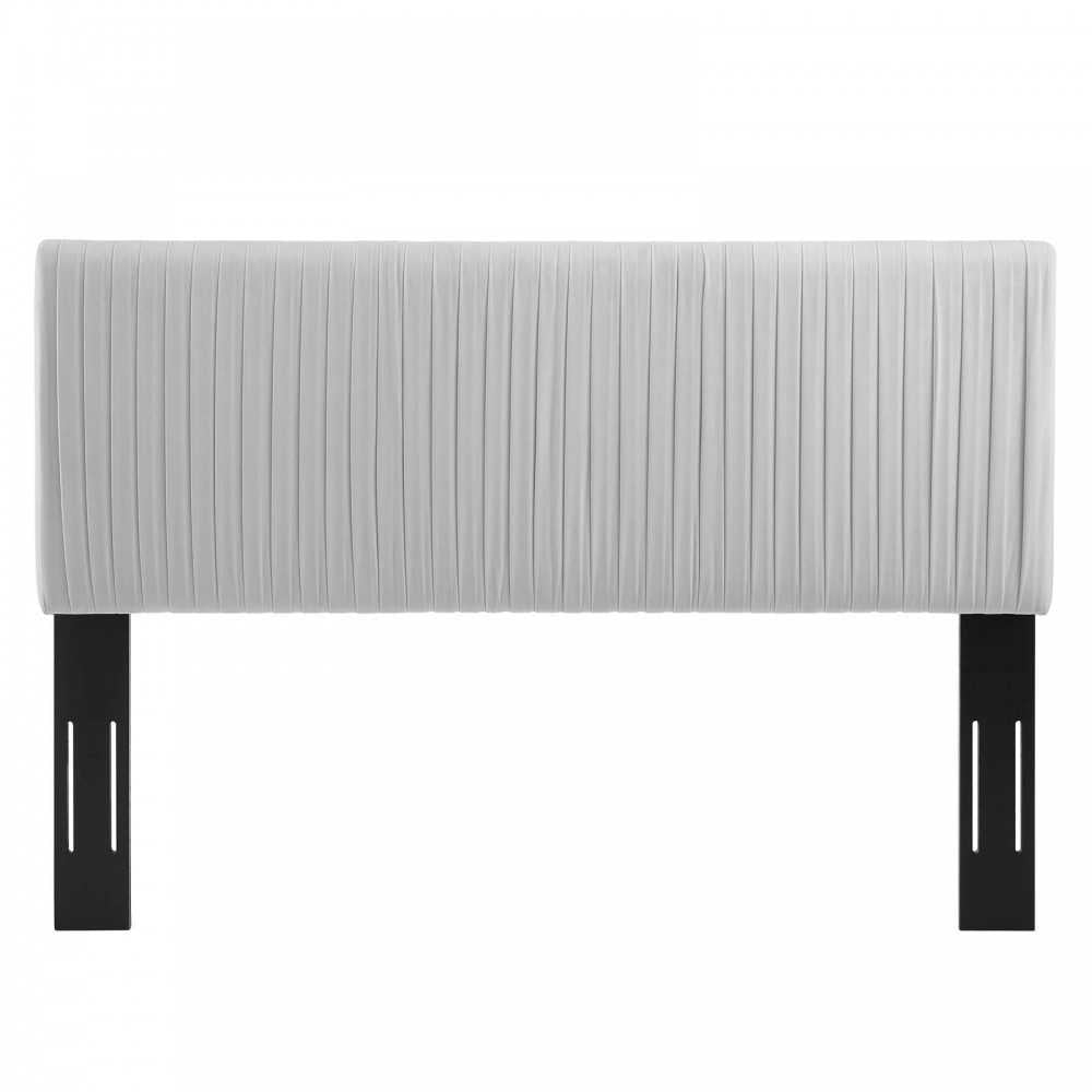 Eloise Channel Tufted Performance Velvet Twin Headboard, Light Gray