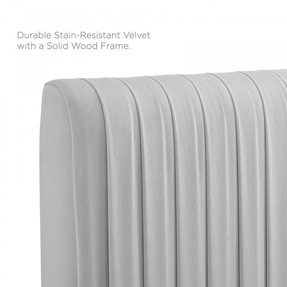 Eloise Channel Tufted Performance Velvet Twin Headboard, Light Gray