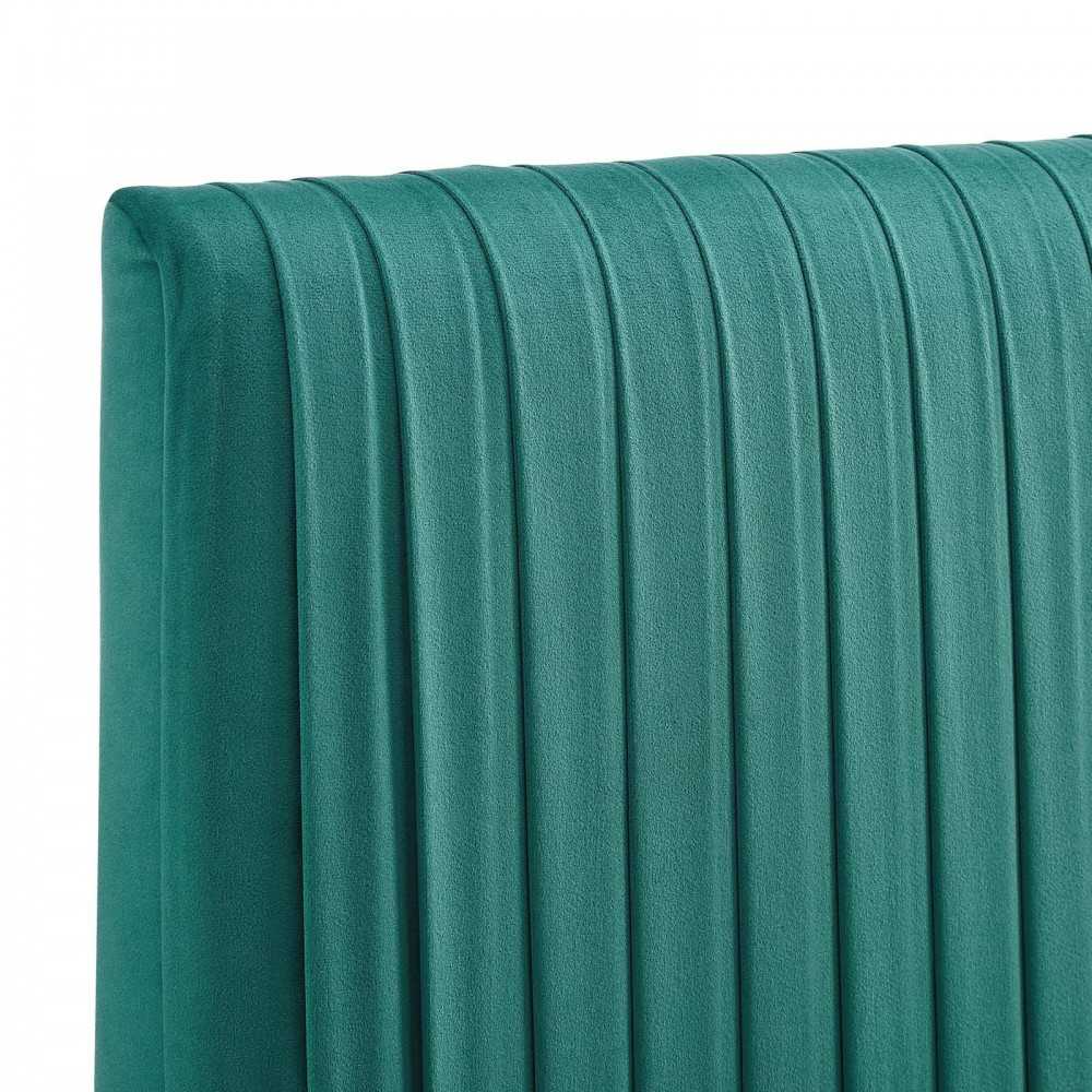 Eloise Channel Tufted Performance Velvet Twin Headboard, Teal
