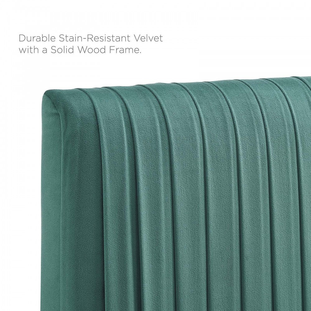 Eloise Channel Tufted Performance Velvet Twin Headboard, Teal