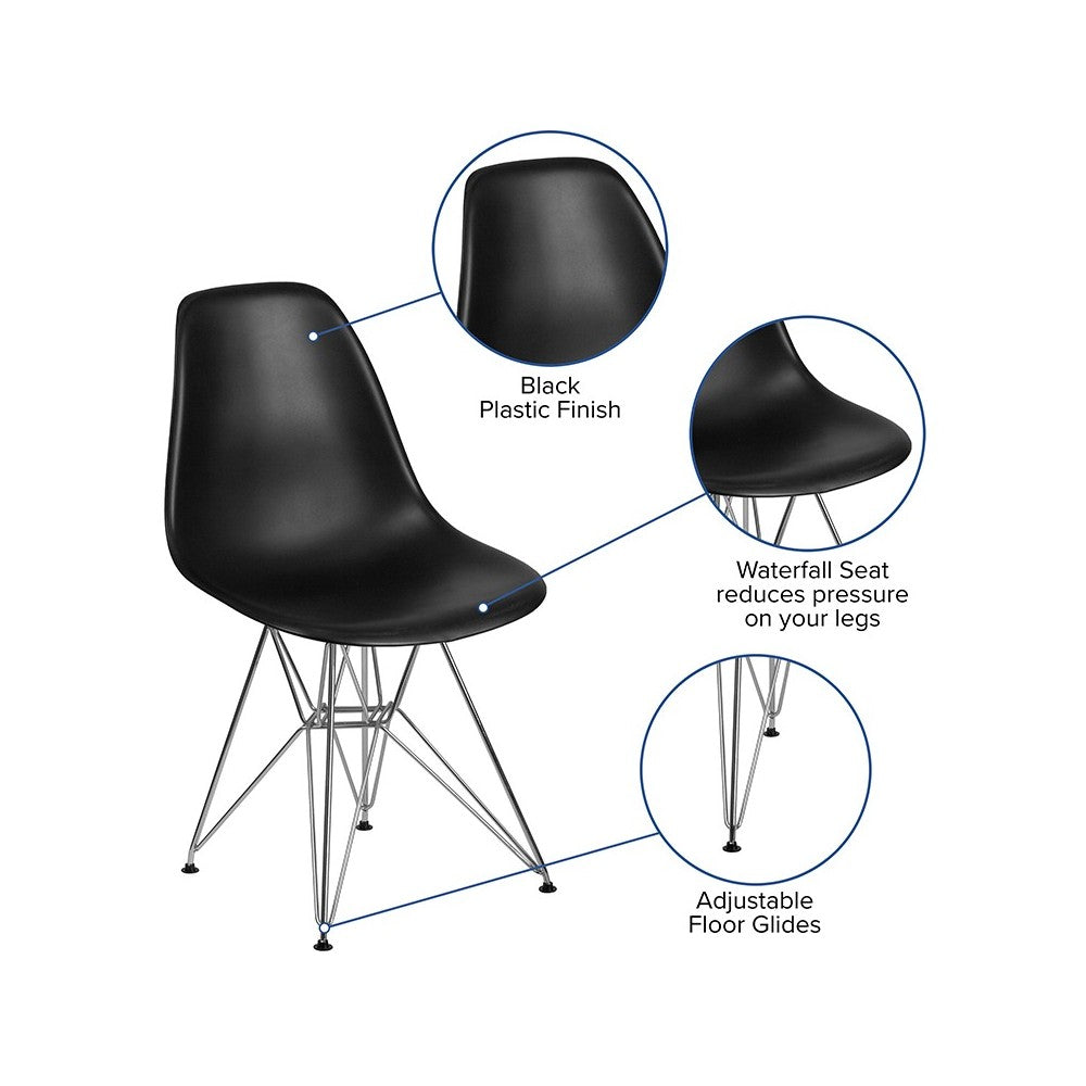 Elon Series Black Plastic Chair with Chrome Base