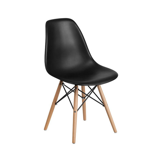 Elon Series Black Plastic Chair with Wooden Legs