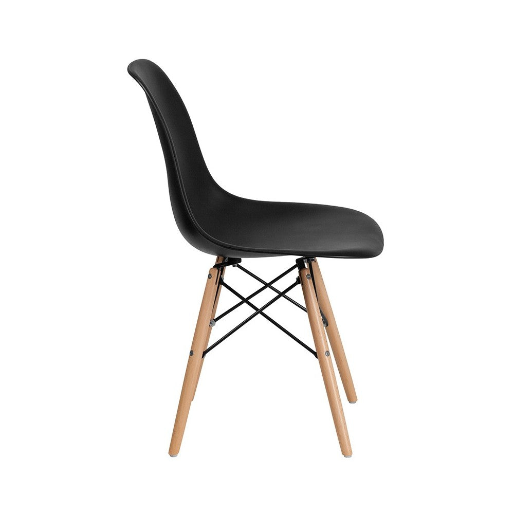 Elon Series Black Plastic Chair with Wooden Legs