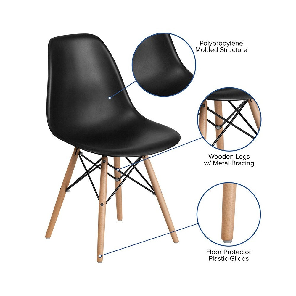 Elon Series Black Plastic Chair with Wooden Legs