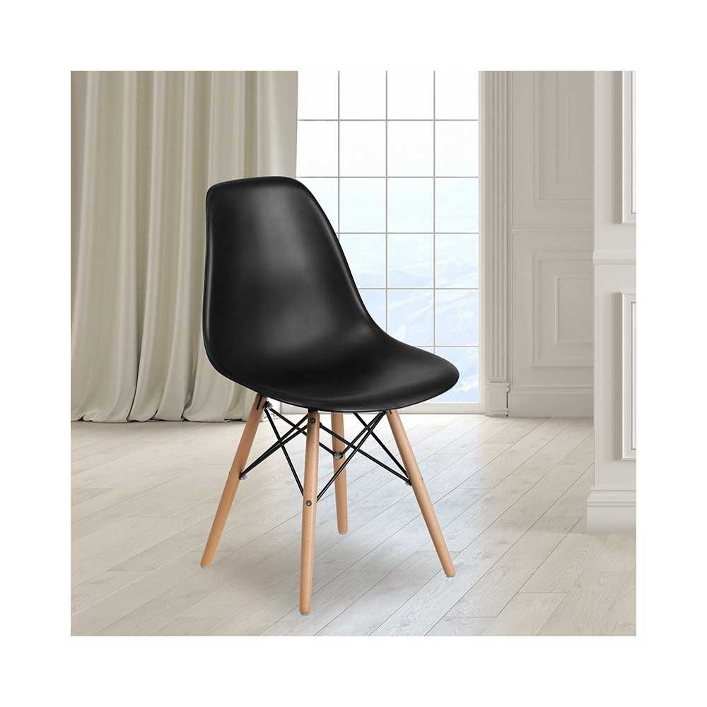 Elon Series Black Plastic Chair with Wooden Legs