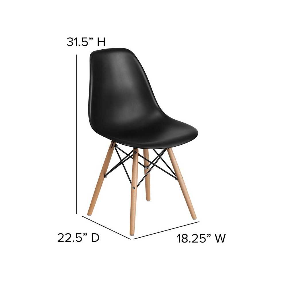 Elon Series Black Plastic Chair with Wooden Legs