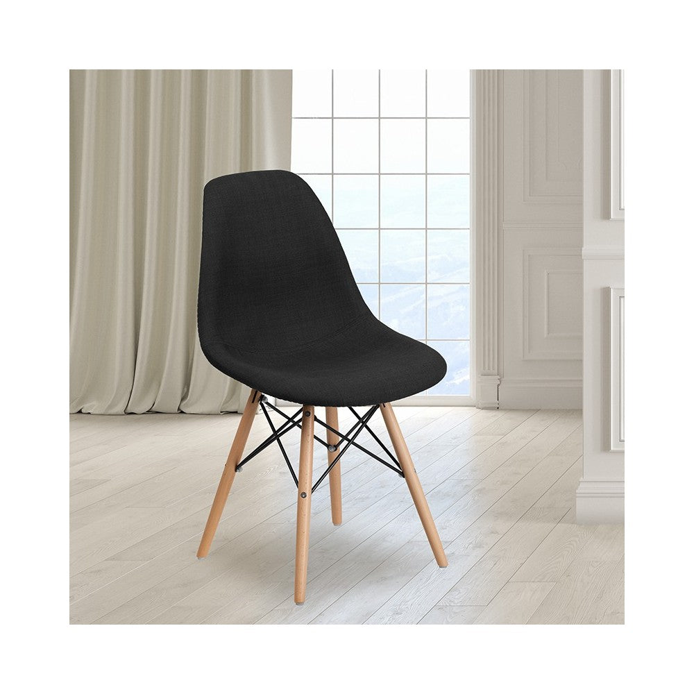 Elon Series Genoa Black Fabric Chair with Wooden Legs