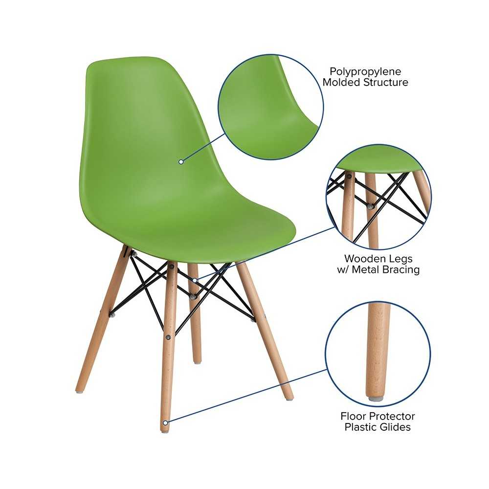 Elon Series Green Plastic Chair with Wooden Legs