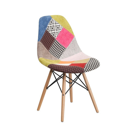 Elon Series Milan Patchwork Fabric Chair with Wooden Legs