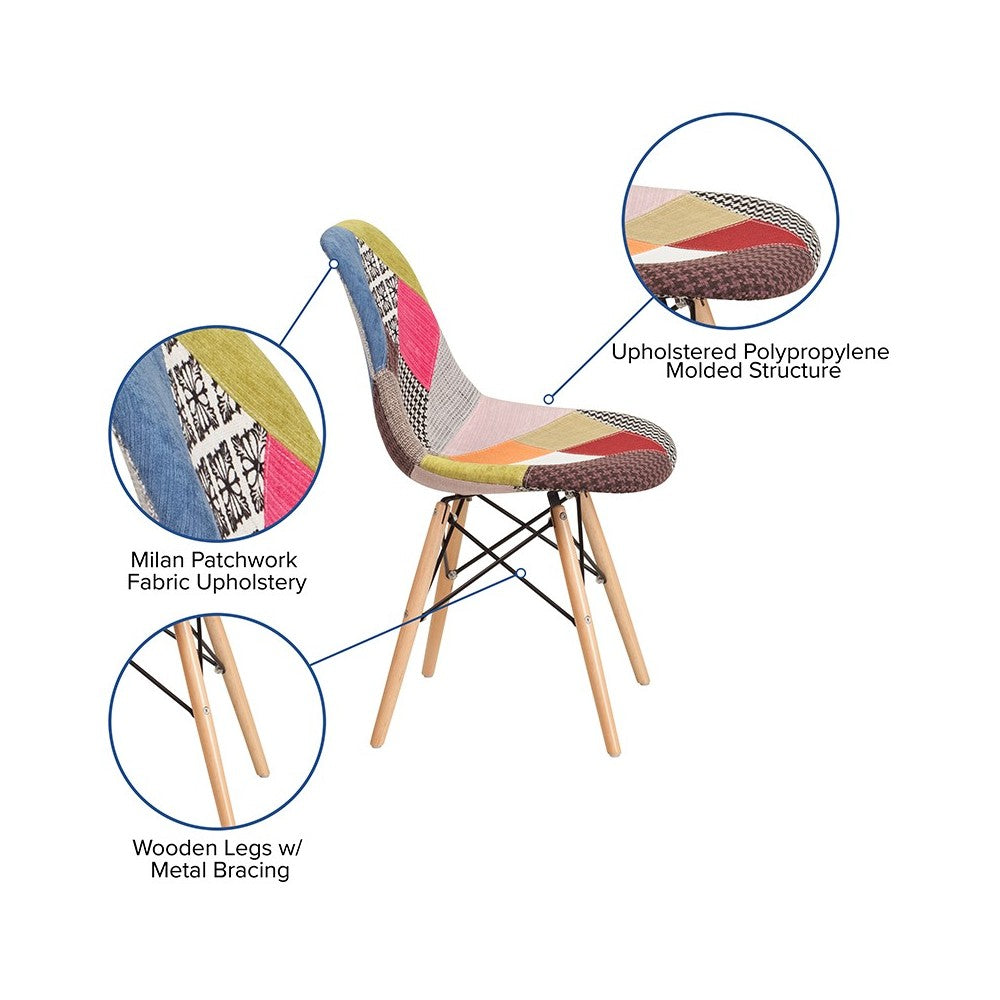 Elon Series Milan Patchwork Fabric Chair with Wooden Legs