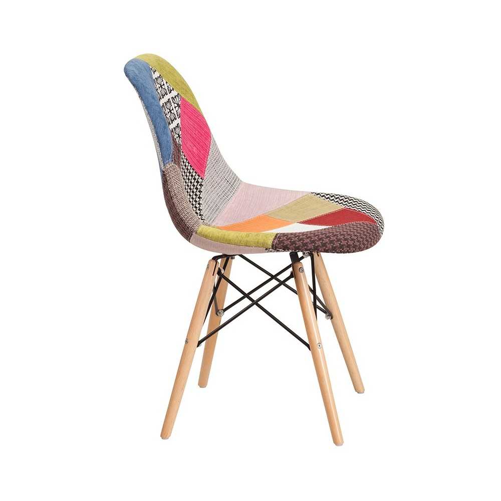 Elon Series Milan Patchwork Fabric Chair with Wooden Legs