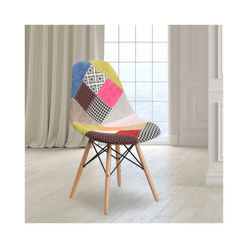 Elon Series Milan Patchwork Fabric Chair with Wooden Legs
