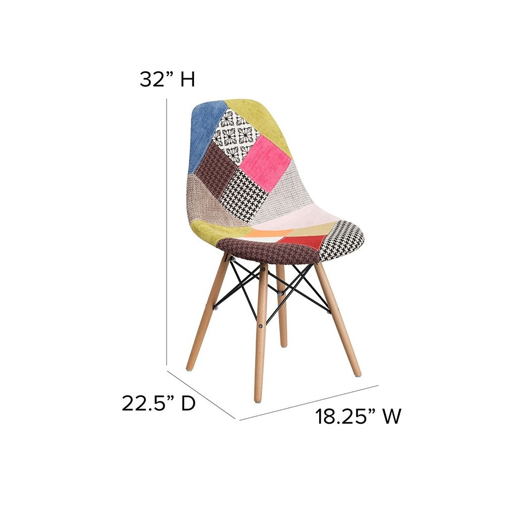 Elon Series Milan Patchwork Fabric Chair with Wooden Legs