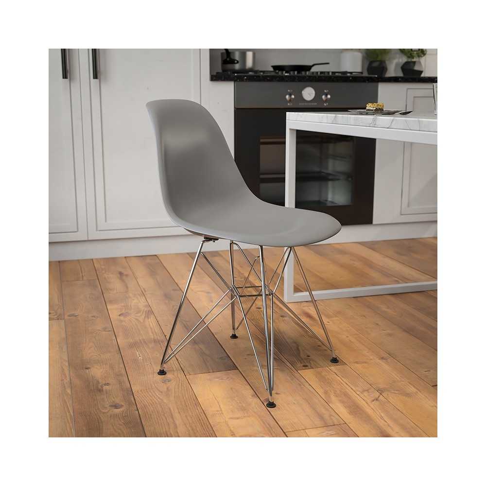 Elon Series Moss Gray Plastic Chair with Chrome Base