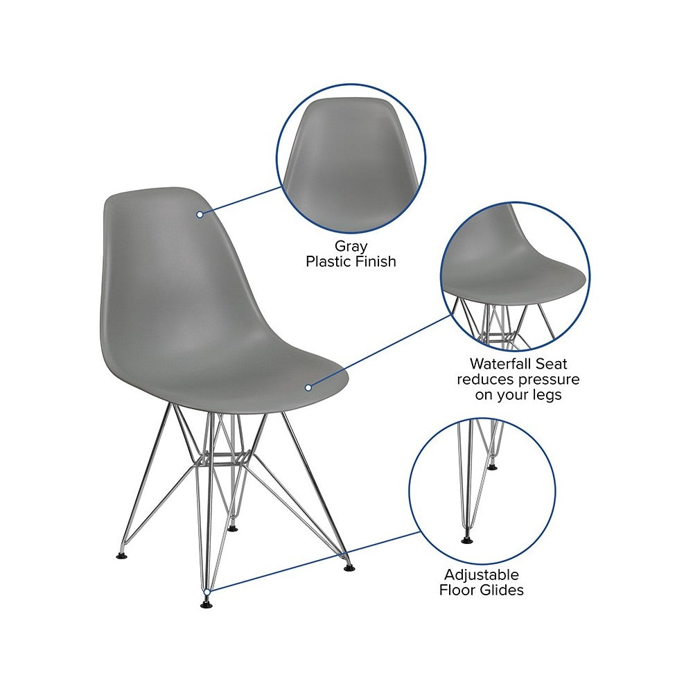 Elon Series Moss Gray Plastic Chair with Chrome Base