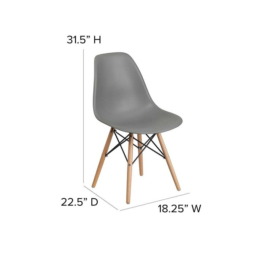 Elon Series Moss Gray Plastic Chair with Wooden Legs