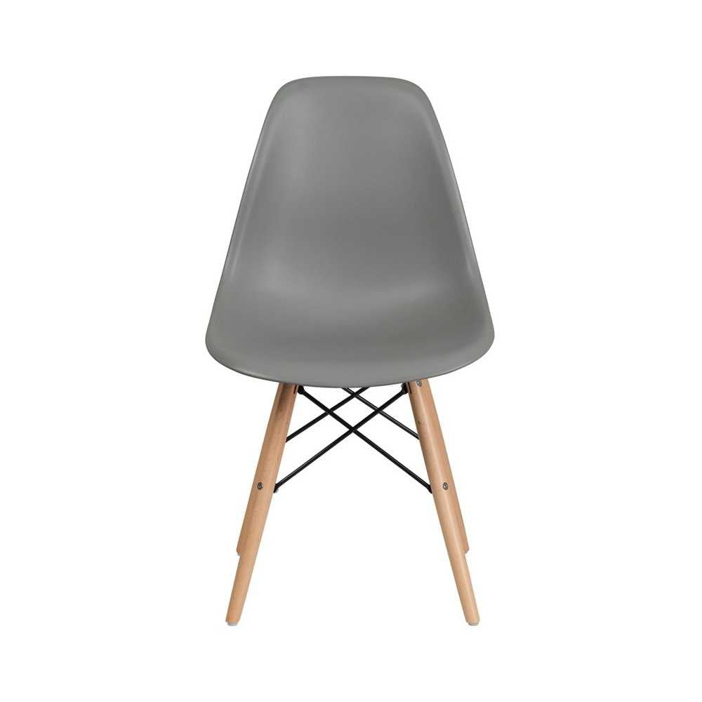 Elon Series Moss Gray Plastic Chair with Wooden Legs
