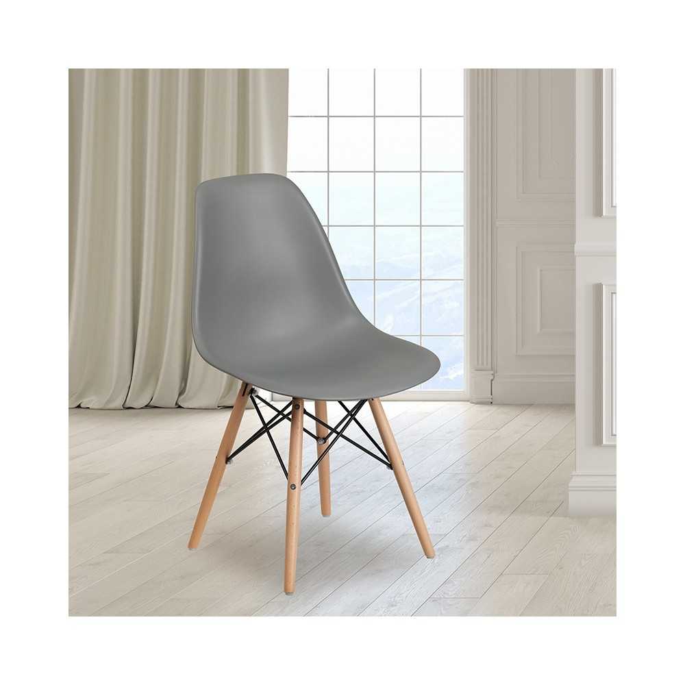 Elon Series Moss Gray Plastic Chair with Wooden Legs
