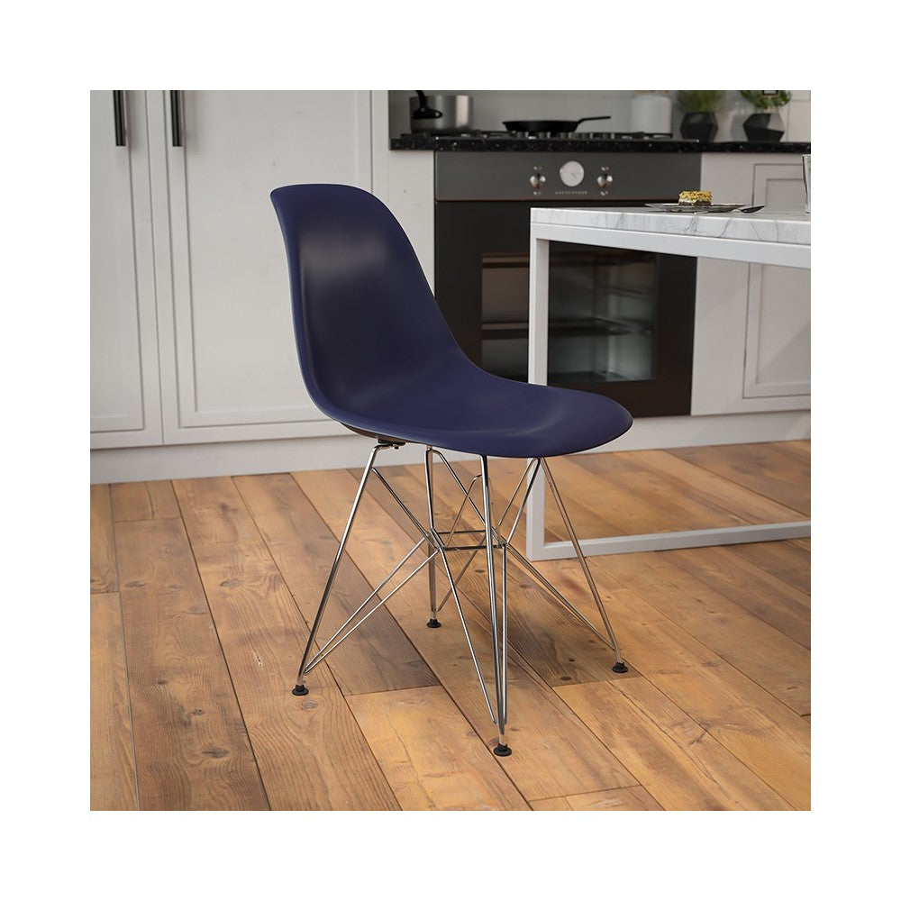 Elon Series Navy Plastic Chair with Chrome Base