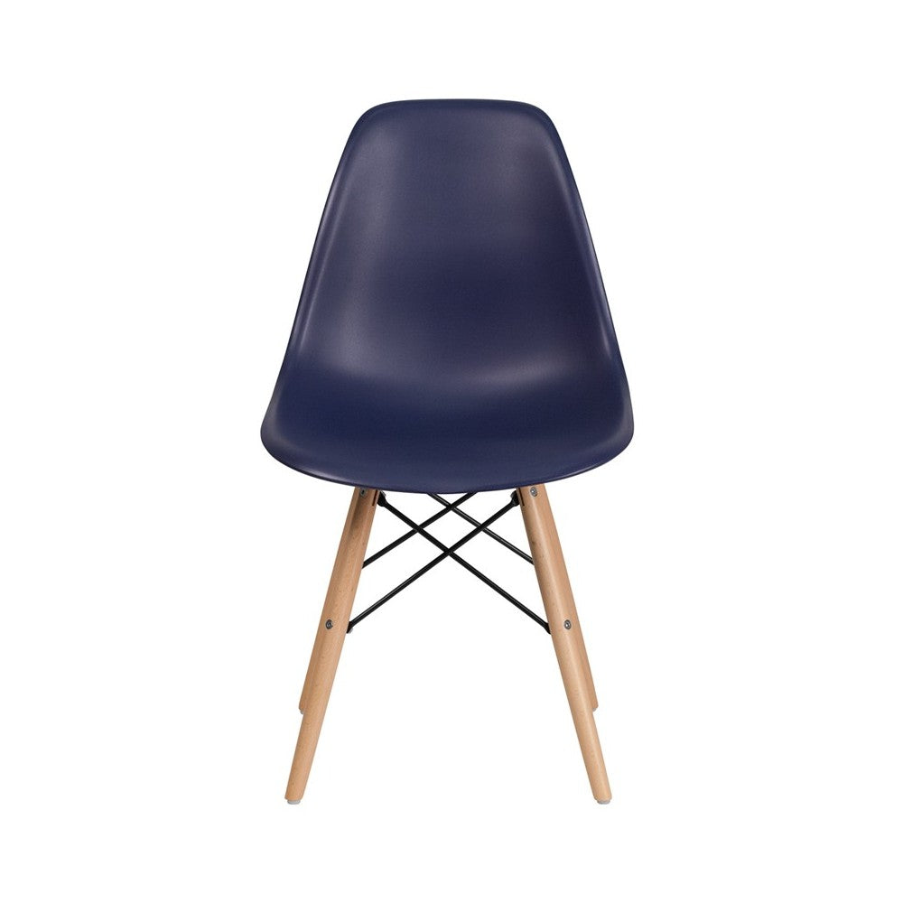 Elon Series Navy Plastic Chair with Wooden Legs