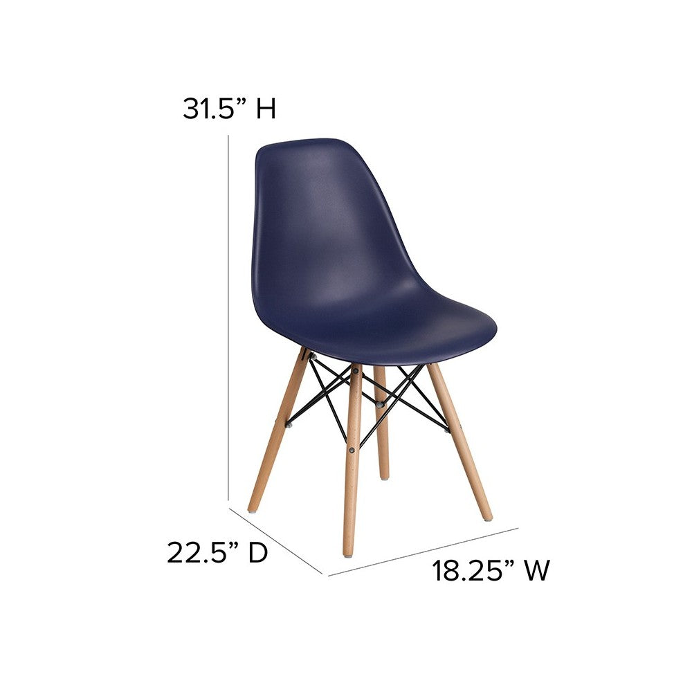 Elon Series Navy Plastic Chair with Wooden Legs