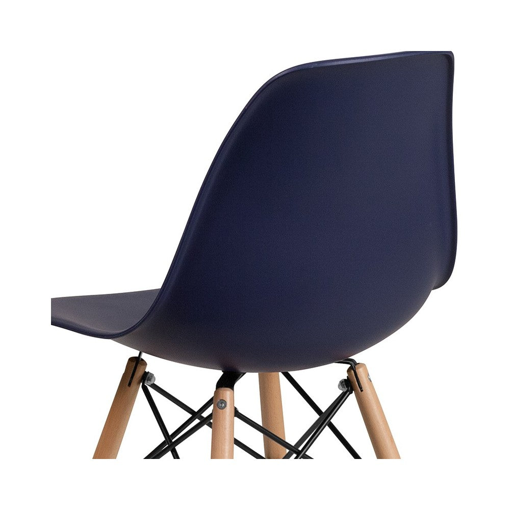 Elon Series Navy Plastic Chair with Wooden Legs