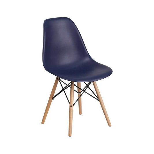 Elon Series Navy Plastic Chair with Wooden Legs
