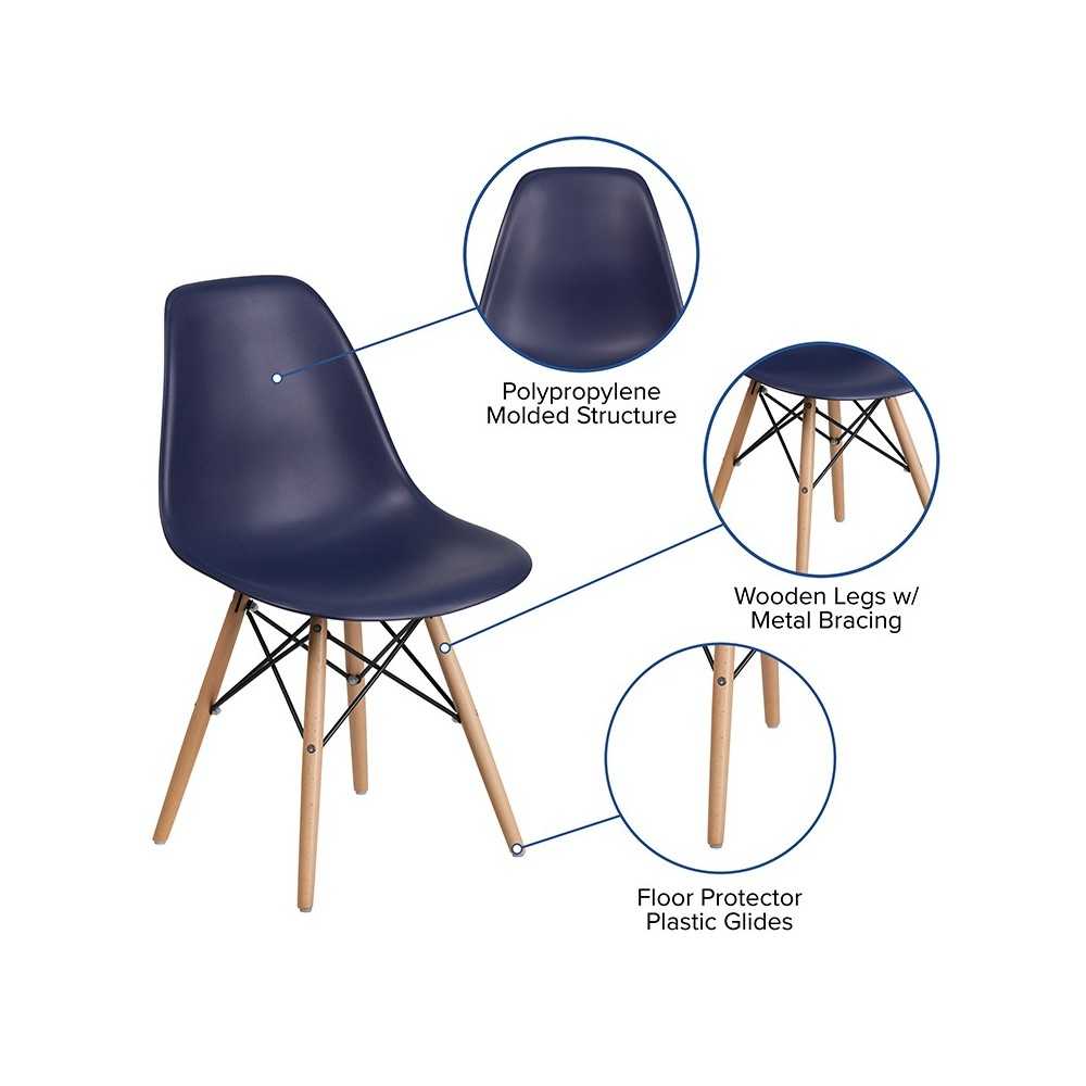 Elon Series Navy Plastic Chair with Wooden Legs