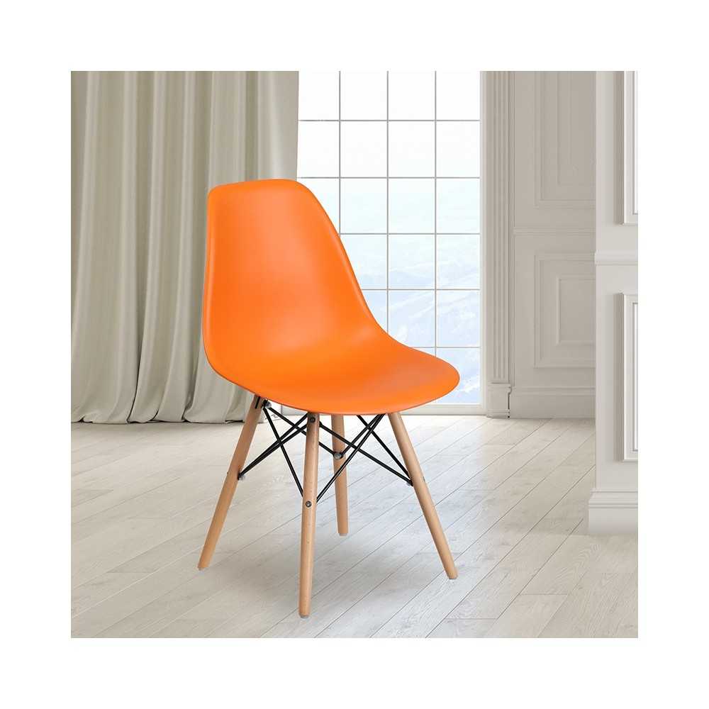 Elon Series Orange Plastic Chair with Wooden Legs