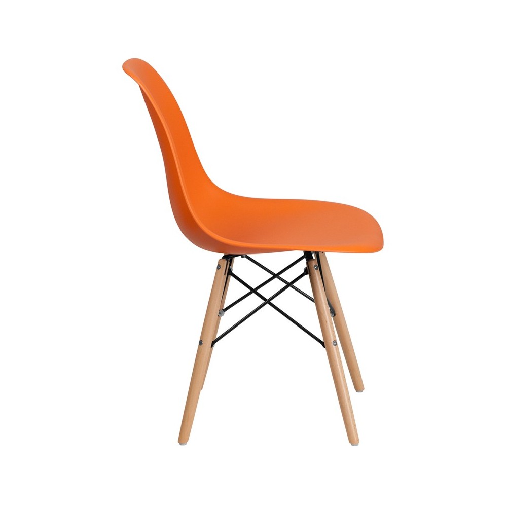 Elon Series Orange Plastic Chair with Wooden Legs