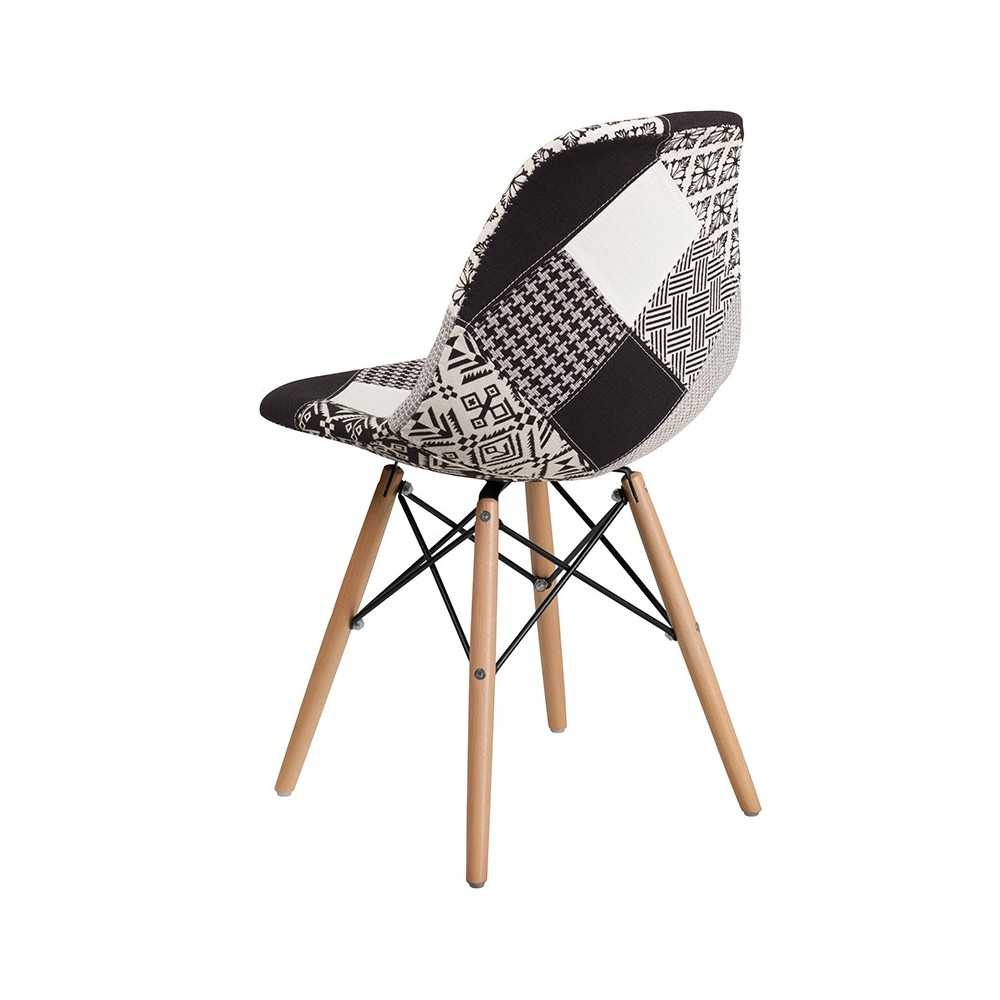 Elon Series Turin Patchwork Fabric Chair with Wooden Legs