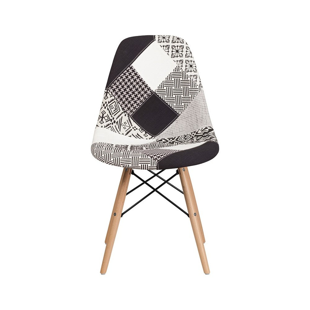 Elon Series Turin Patchwork Fabric Chair with Wooden Legs