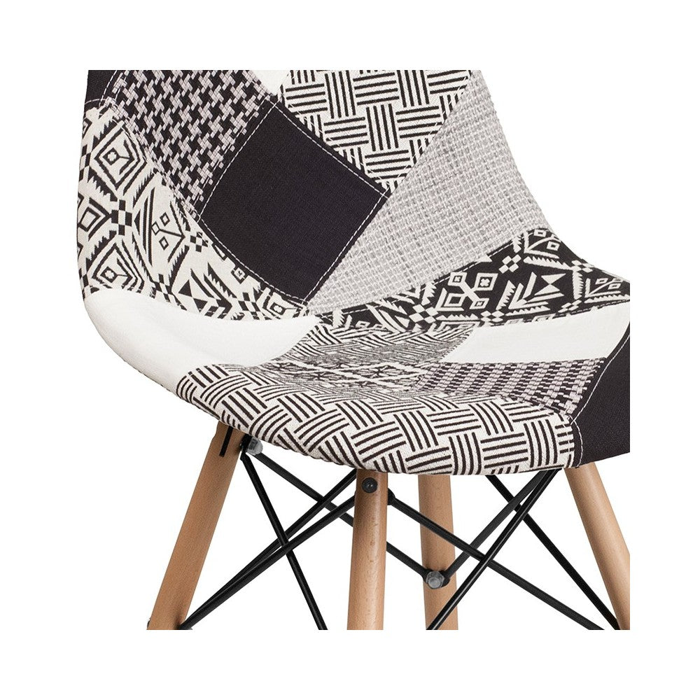 Elon Series Turin Patchwork Fabric Chair with Wooden Legs