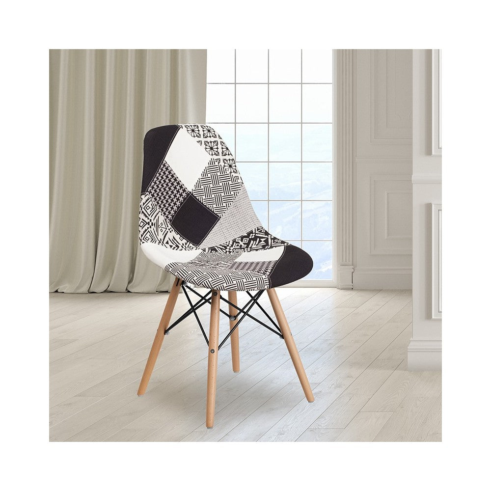 Elon Series Turin Patchwork Fabric Chair with Wooden Legs