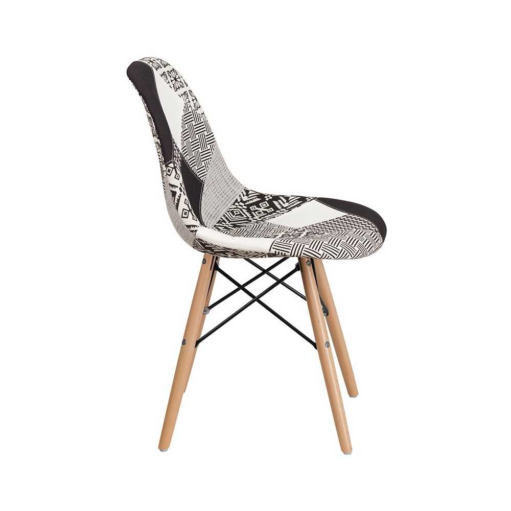 Elon Series Turin Patchwork Fabric Chair with Wooden Legs