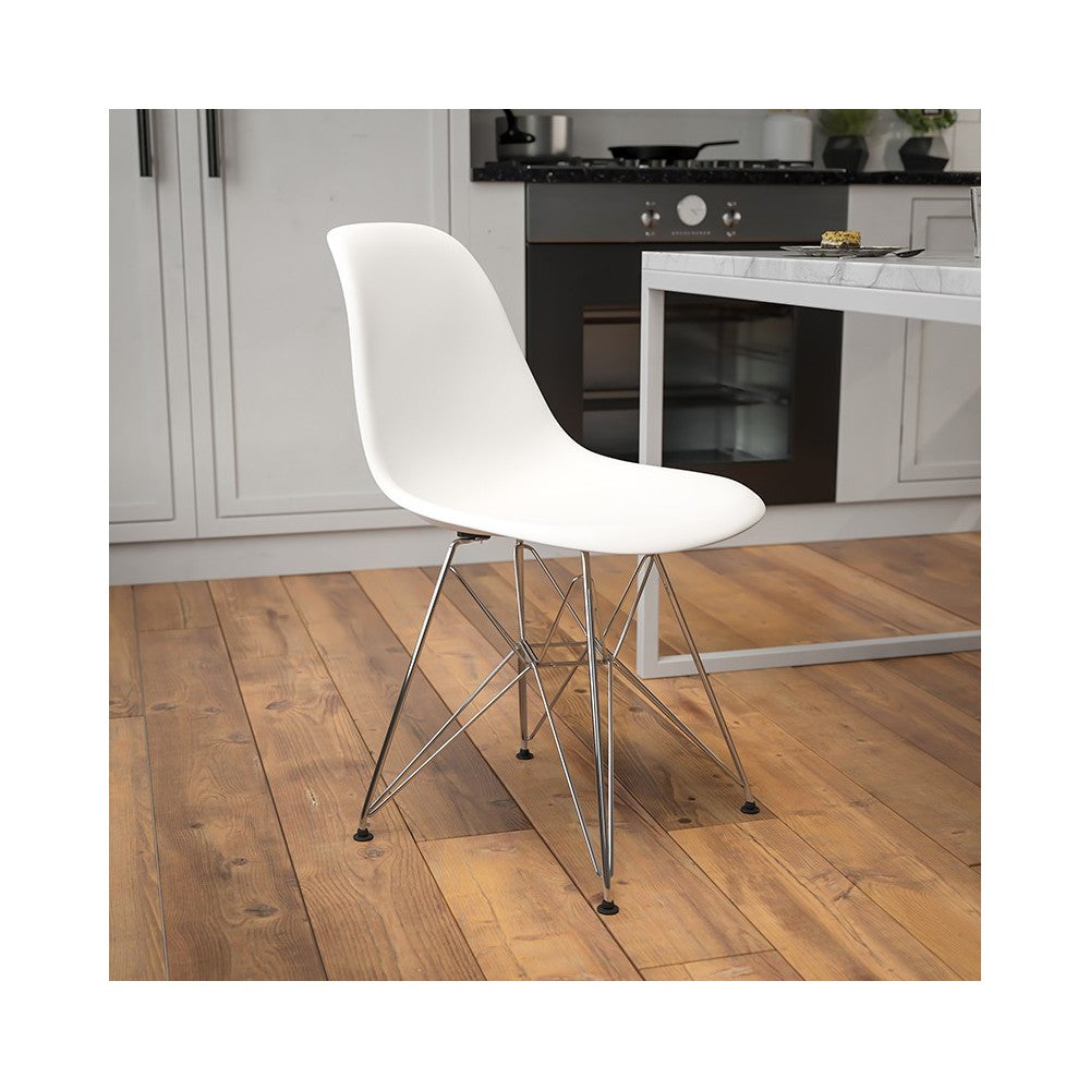 Elon Series White Plastic Chair with Chrome Base