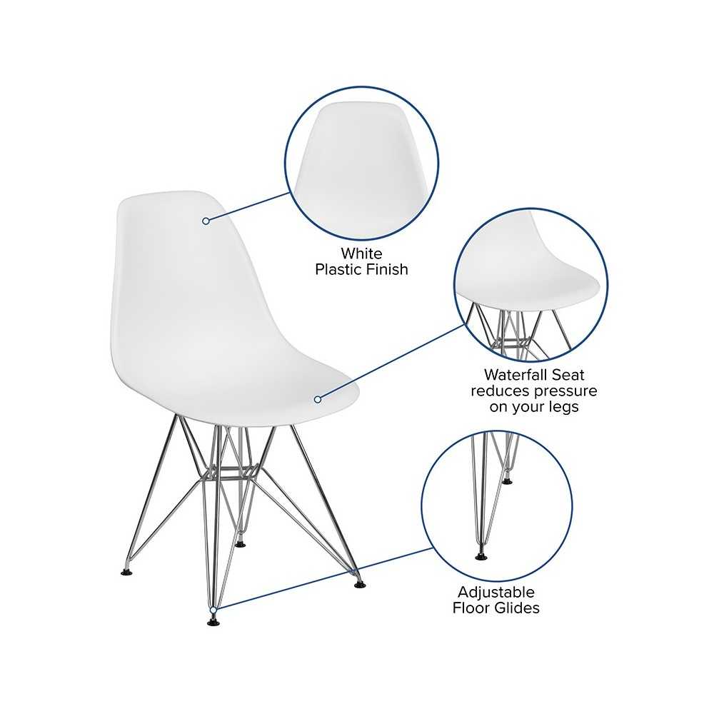 Elon Series White Plastic Chair with Chrome Base
