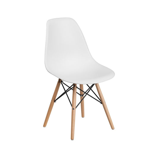 Elon Series White Plastic Chair with Wooden Legs